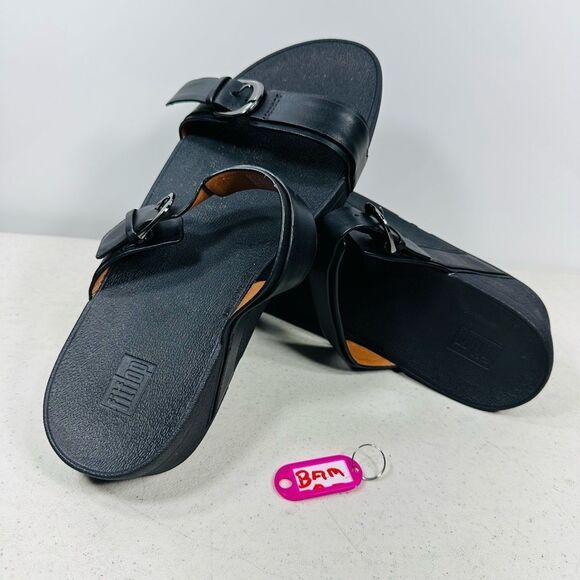 FITFLOP BLACK VERNITA SLIDES SANDALS~ADJUSTABLE STRAPS SZ 10 - Picture 1 of 8